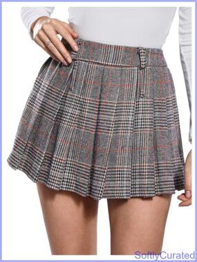 Plaid Pleated Mini Skirt Low Rise A-Line Tartan Skirt
